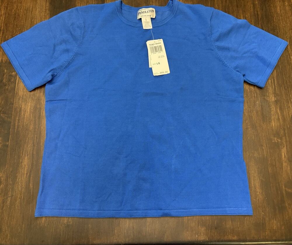 NEW Large $68 ROYAL BLUE Pendleton Silk Nylon Blend Tshirt Short Sleeve Shirt